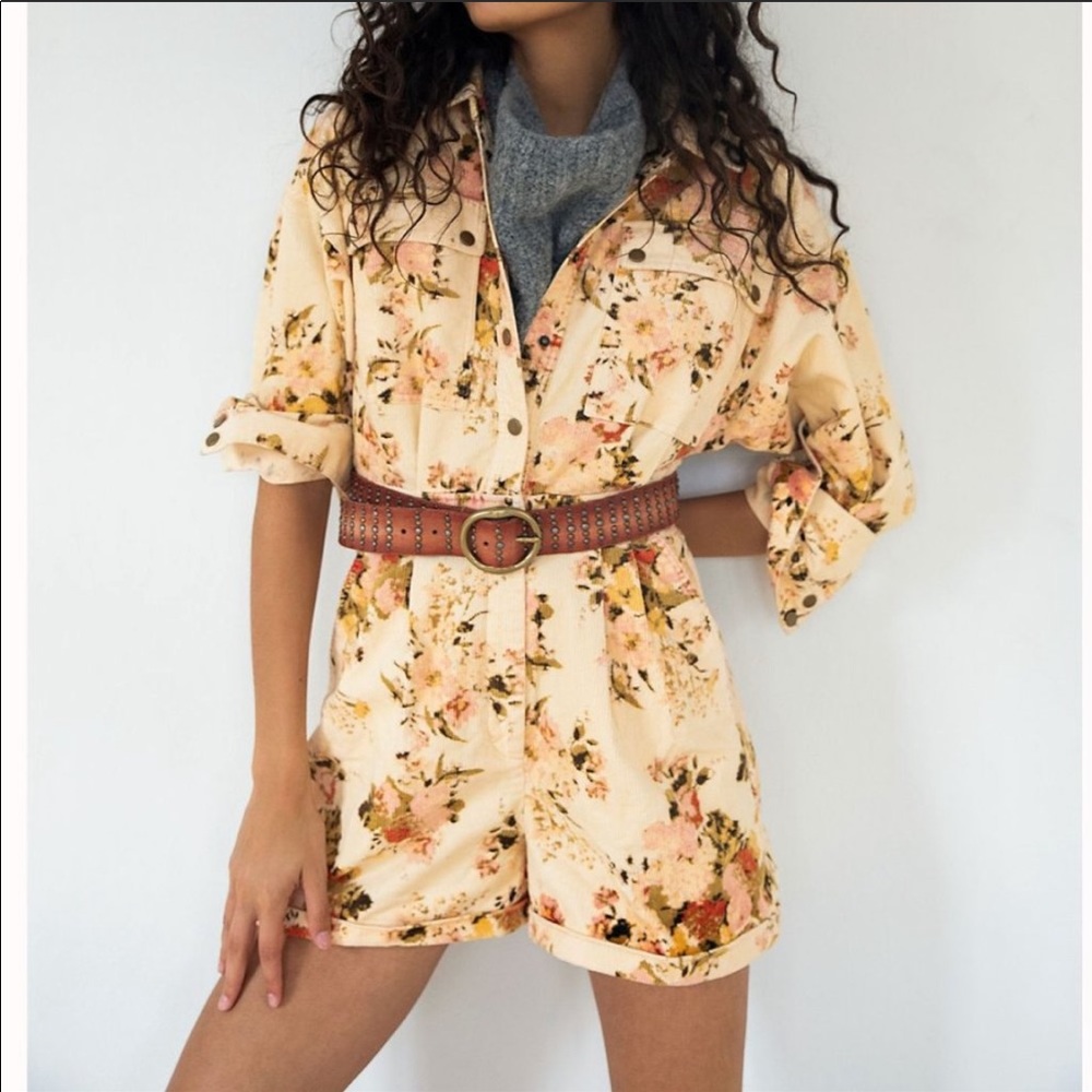NWOT Free People Tapestry Cord Botton Up Romper